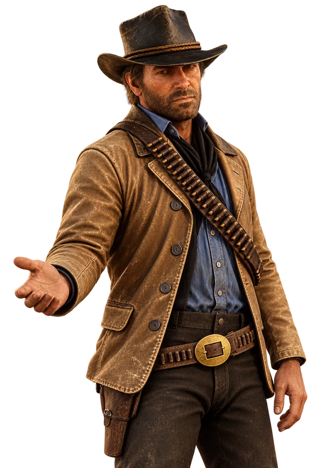 Arthur Morgan apresentando os cuidados com o computador